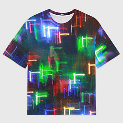 Футболка оверсайз мужская Неоновые знаки - Зелёный, цвет: 3D-принт