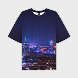 Мужская футболка оверсайз Неоновый ночной город - Фиолетовый