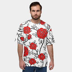 Футболка оверсайз мужская BEAUTIFUL RED ROSES, цвет: 3D-принт — фото 2