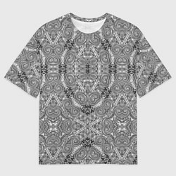Мужская футболка оверсайз Black and white oriental ornament