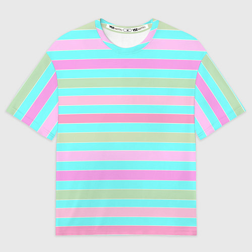 Мужская футболка оверсайз Pink turquoise stripes horizontal Полосатый узор / 3D-принт – фото 1