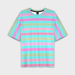 Футболка оверсайз мужская Pink turquoise stripes horizontal Полосатый узор, цвет: 3D-принт