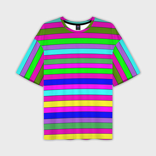 Мужская футболка оверсайз Multicolored neon bright stripes / 3D-принт – фото 1