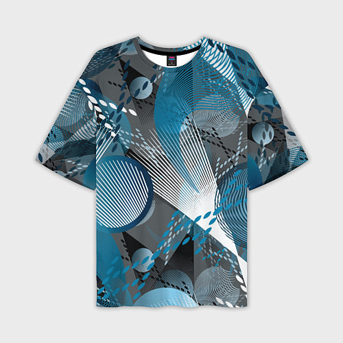 Мужская футболка оверсайз Абстрактный серо-синий принт / 3D-принт – фото 1