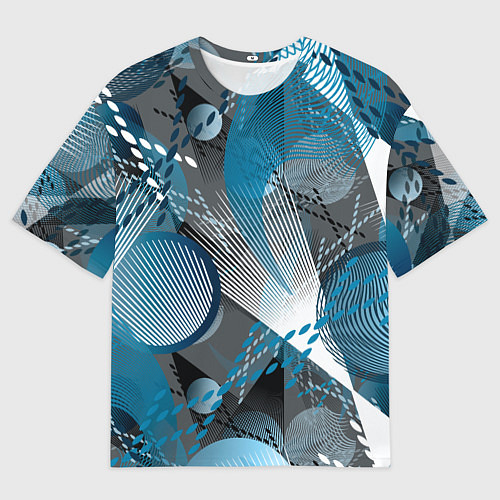 Мужская футболка оверсайз Абстрактный серо-синий принт / 3D-принт – фото 1