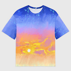Мужская футболка оверсайз Закатное небо и звезды