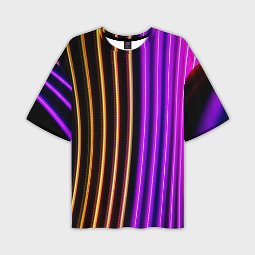 Мужская футболка оверсайз Неоновые линейные фонари - Фиолетовый / 3D-принт – фото 1