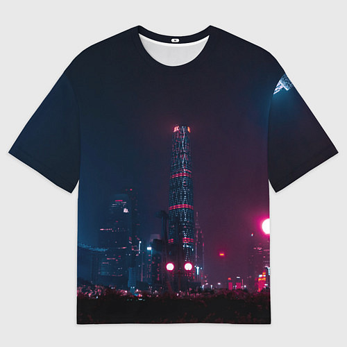 Мужская футболка оверсайз Неоновый ночной город - Тёмно-розовый / 3D-принт – фото 1