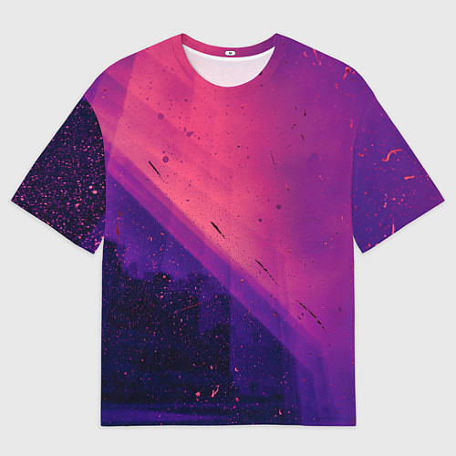 Мужская футболка оверсайз Неоновая пыль и лучи - Тёмно-розовый / 3D-принт – фото 1