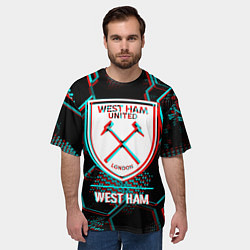 Футболка оверсайз мужская West Ham FC в стиле Glitch на темном фоне, цвет: 3D-принт — фото 2
