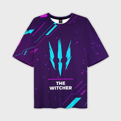 Мужская футболка оверсайз Символ The Witcher в неоновых цветах на темном фон / 3D-принт – фото 1