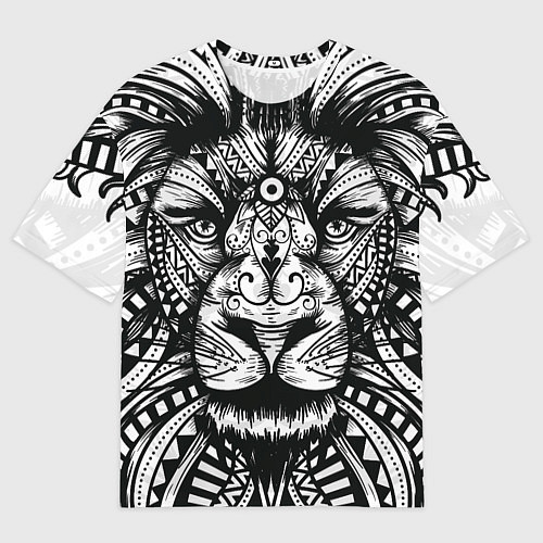 Мужская футболка оверсайз Черно белый Африканский Лев Black and White Lion / 3D-принт – фото 1