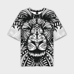 Мужская футболка оверсайз Черно белый Африканский Лев Black and White Lion