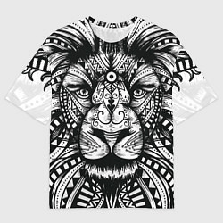 Мужская футболка оверсайз Черно белый Африканский Лев Black and White Lion