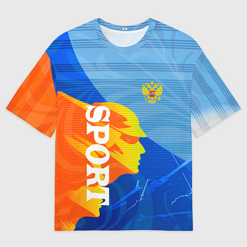 Мужская футболка оверсайз РОССИЯ - СПОРТ - ГЕРБ / 3D-принт – фото 1
