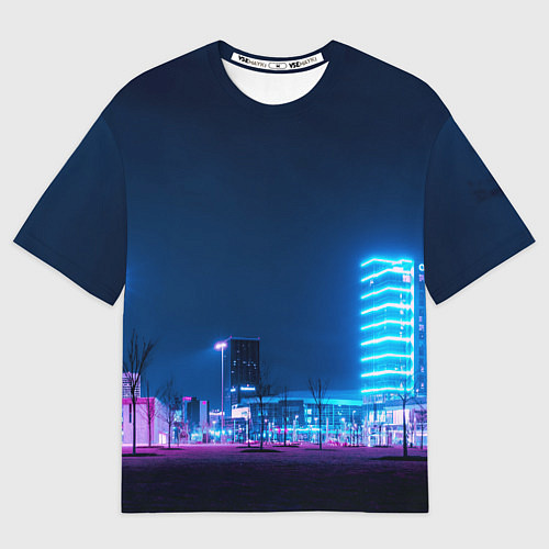 Мужская футболка оверсайз Неоновый ночной город - Светло-синий / 3D-принт – фото 1