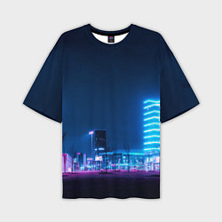 Футболка оверсайз мужская Неоновый ночной город - Светло-синий, цвет: 3D-принт
