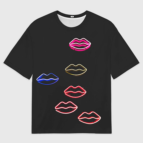 Мужская футболка оверсайз Неоновое множество губ - Красный / 3D-принт – фото 1