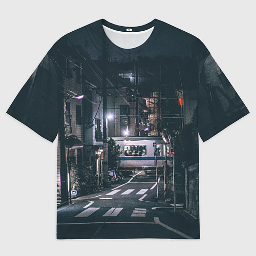 Мужская футболка оверсайз Ночная улица города - Белый / 3D-принт – фото 1