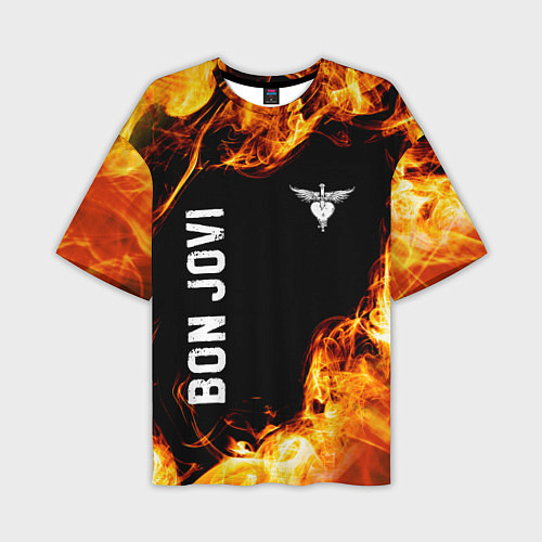 Мужская футболка оверсайз Bon Jovi и Пылающий Огонь / 3D-принт – фото 1