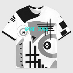 Футболка оверсайз мужская SPORT GAMES черно-белый абстрактный узор, цвет: 3D-принт