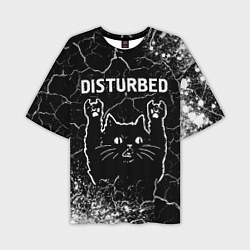Мужская футболка оверсайз Группа Disturbed и Рок Кот