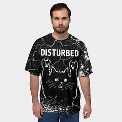Футболка оверсайз мужская Группа Disturbed и Рок Кот, цвет: 3D-принт — фото 2