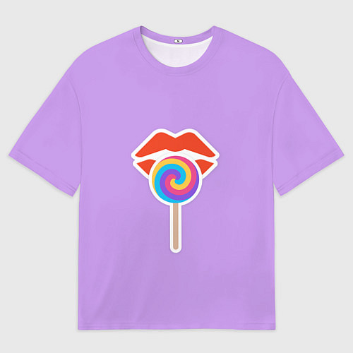 Мужская футболка оверсайз Red lips and lollipop / 3D-принт – фото 1