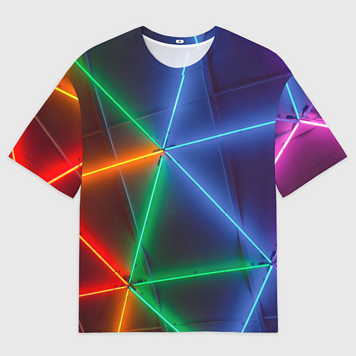 Мужская футболка оверсайз Неоновые лучи разных цветов - Синий / 3D-принт – фото 1