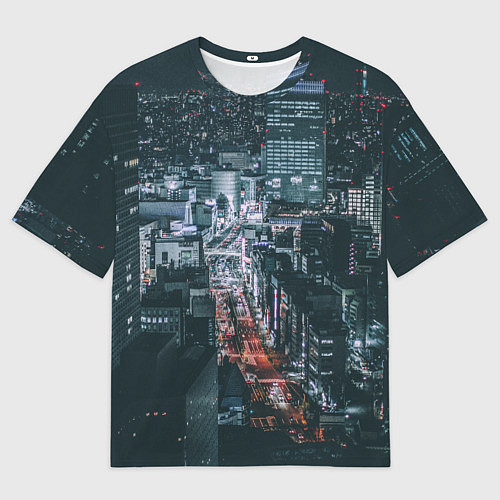 Мужская футболка оверсайз Ночные улицы города с высоты - Белый / 3D-принт – фото 1