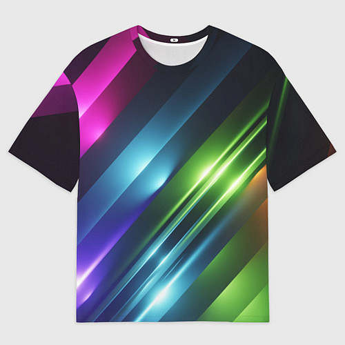 Мужская футболка оверсайз Неоновые линии во тьме - Синий / 3D-принт – фото 1