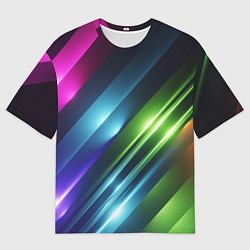 Футболка оверсайз мужская Неоновые линии во тьме - Синий, цвет: 3D-принт