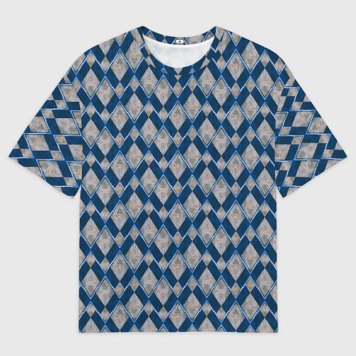 Мужская футболка оверсайз Синие, бежевые ромбы / 3D-принт – фото 1