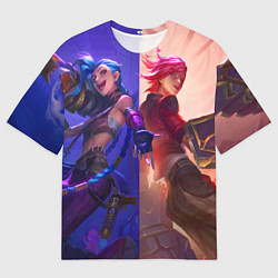 Футболка оверсайз мужская Ви и Джинкс из Лиги легенд спина к спине, цвет: 3D-принт