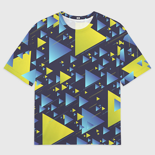 Мужская футболка оверсайз Абстракция Из Жёлтых и Синих Треугольников На Тёмн / 3D-принт – фото 1