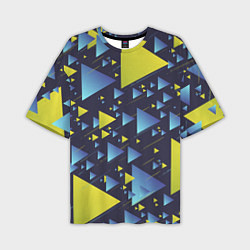 Мужская футболка оверсайз Абстракция Из Жёлтых и Синих Треугольников На Тёмн