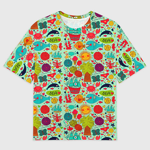 Мужская футболка оверсайз LOVE SUMMER SEA / 3D-принт – фото 1