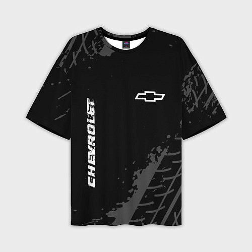 Мужская футболка оверсайз Chevrolet Speed на темном фоне со следами шин / 3D-принт – фото 1