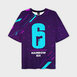 Мужская футболка оверсайз Символ Rainbow Six в неоновых цветах на темном фон