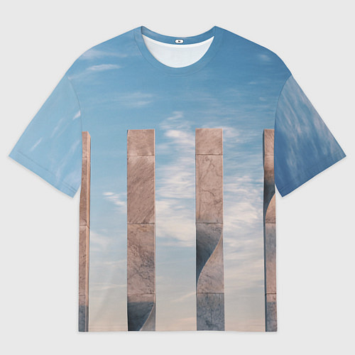 Мужская футболка оверсайз Абстрактные блоки и небо - Голубой / 3D-принт – фото 1