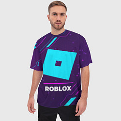 Футболка оверсайз мужская Символ Roblox в неоновых цветах на темном фоне, цвет: 3D-принт — фото 2