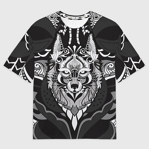 Мужская футболка оверсайз Черно-белый волк / 3D-принт – фото 1