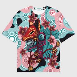 Мужская футболка оверсайз Кицунэ-маска