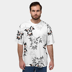 Футболка оверсайз мужская Черные и серые ветки с красными ягодами, паттерн, цвет: 3D-принт — фото 2