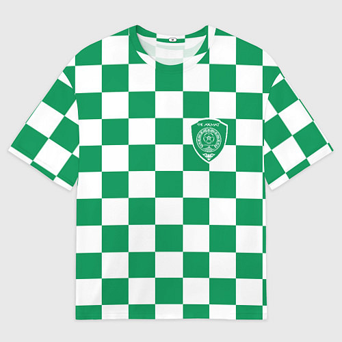 Мужская футболка оверсайз ФК Ахмат на фоне бело зеленой формы в квадрат / 3D-принт – фото 1