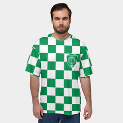 Футболка оверсайз мужская ФК Ахмат на фоне бело зеленой формы в квадрат, цвет: 3D-принт — фото 2