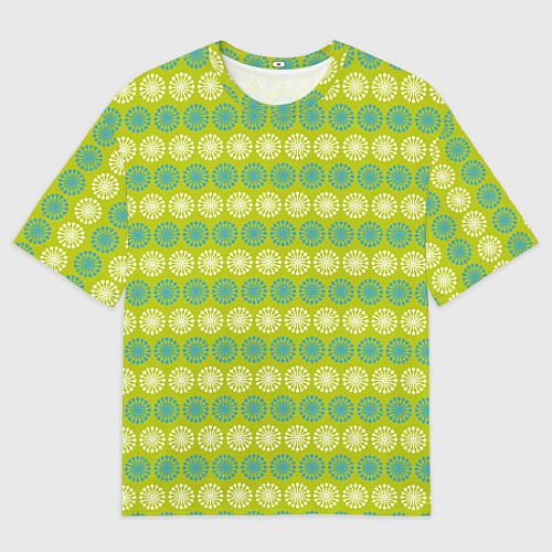 Мужская футболка оверсайз Зеленые и белые кружки / 3D-принт – фото 1