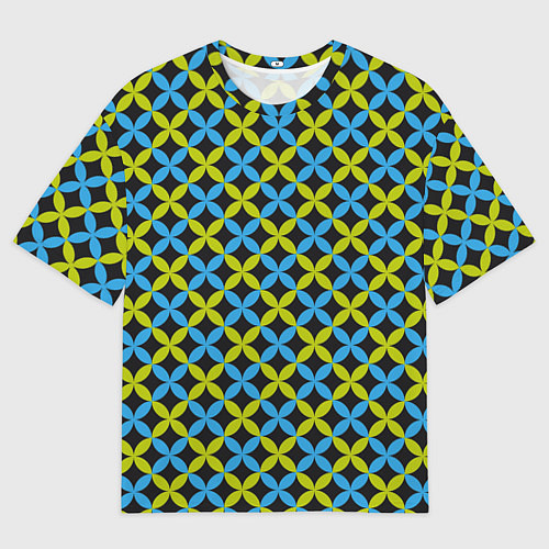 Мужская футболка оверсайз Зеленые и синие листочки паттерн / 3D-принт – фото 1