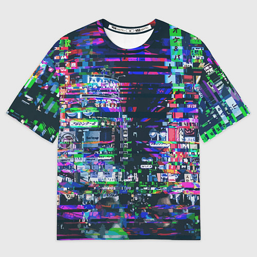 Мужская футболка оверсайз Ночной город - glitch / 3D-принт – фото 1