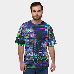 Футболка оверсайз мужская Ночной город - glitch, цвет: 3D-принт — фото 2